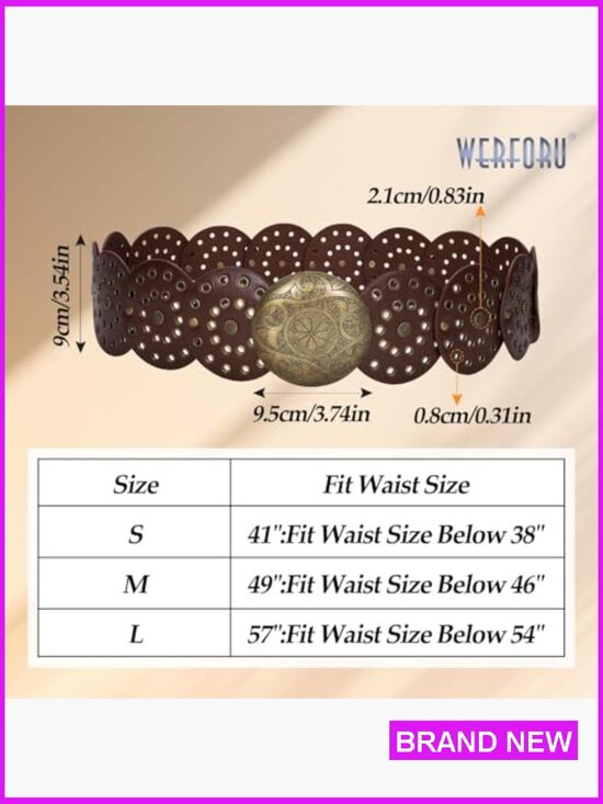 Vintage Leather Western Disc Belt Adjustable Waist Boho Dress Jeans main image 4